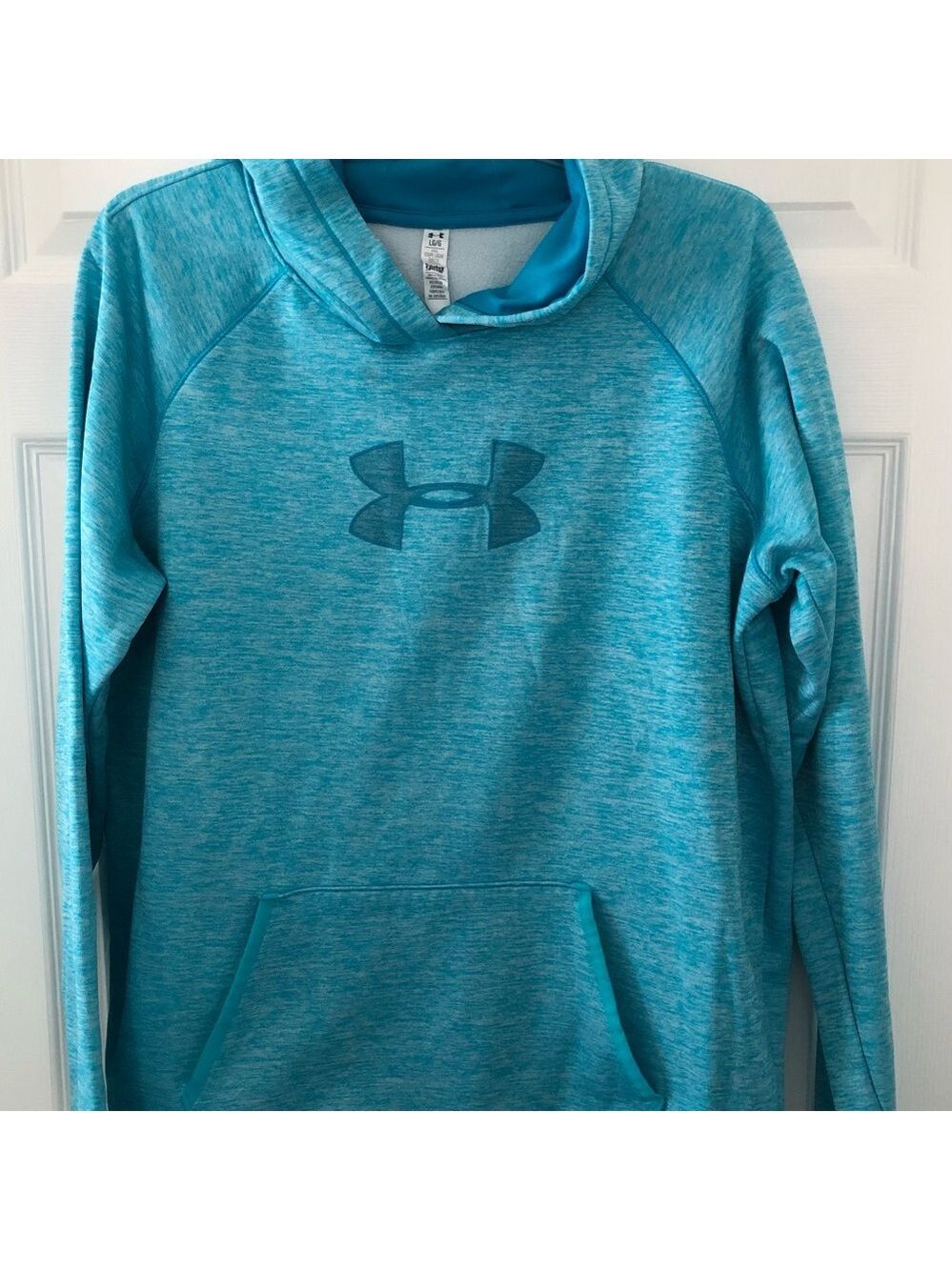 Under Armour Storm Cold Gear Vibrant Aqua Heather Hooded Pullover Thumbholes